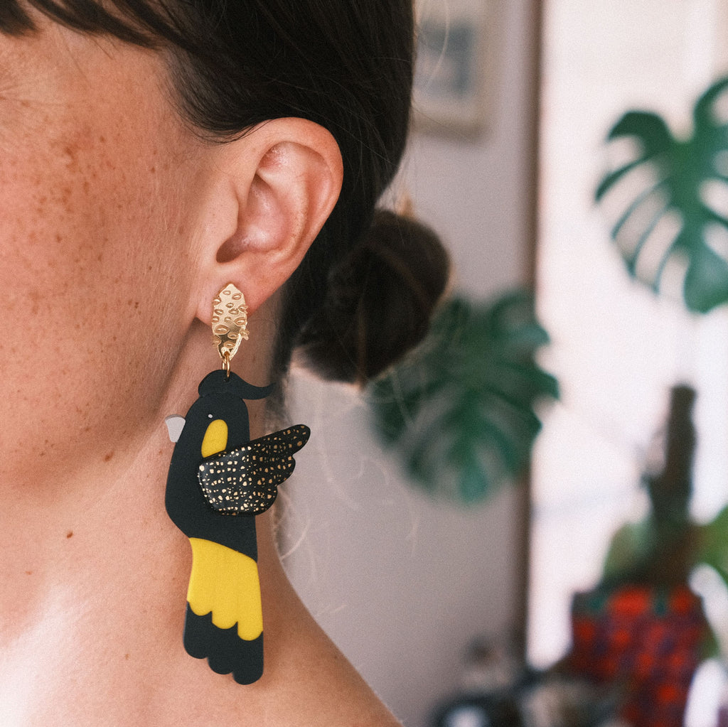 Yellow-Tailed Black Cockatoo Earrings