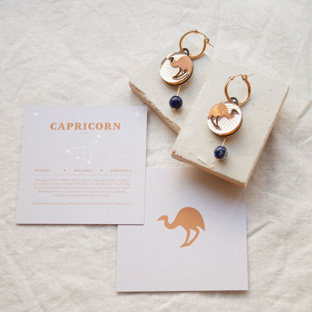 Capricorn Emu Hoop Earrings