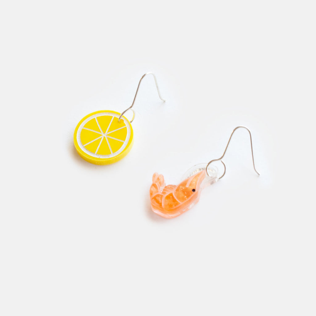 Prawn and Lemon Earrings - Tiny