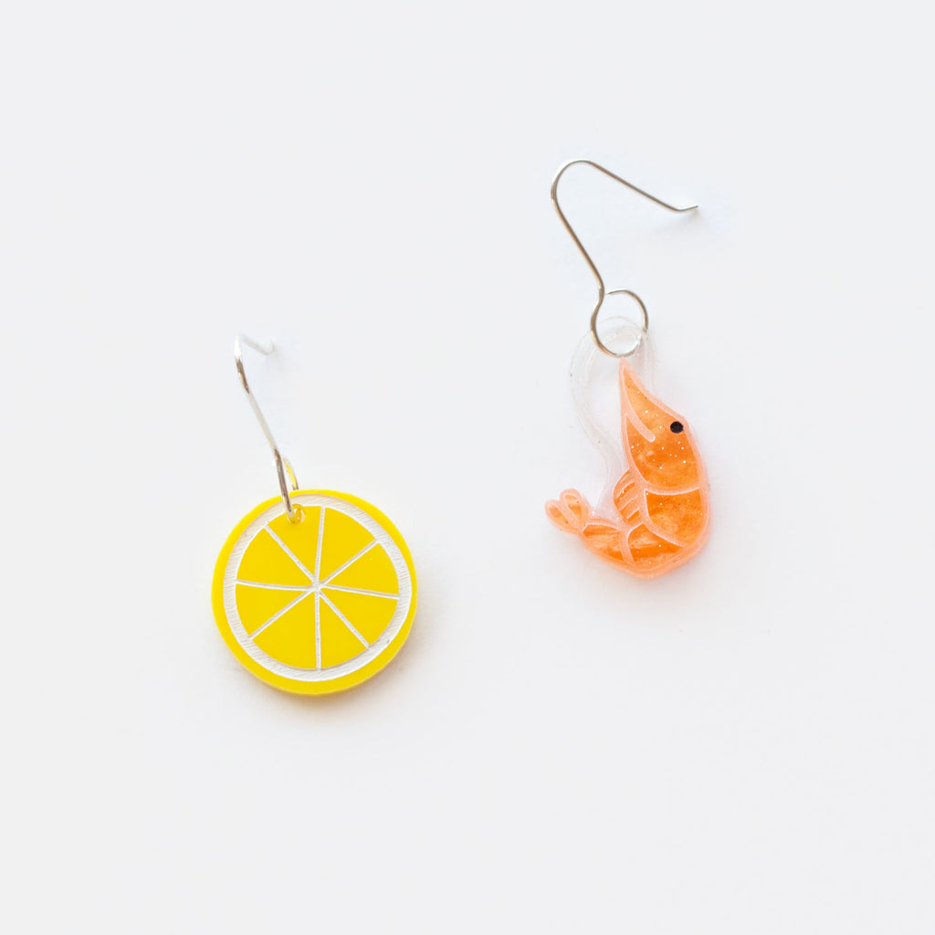 Prawn and Lemon Earrings - Tiny
